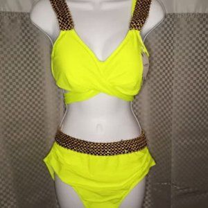 new with tags  medium eomenie yellow bikini bathing suit sequins cross wrap